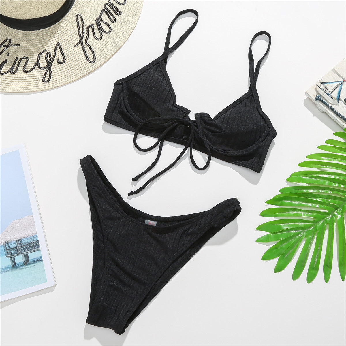 Women Swimsuit Steel Bracket Gathered Sexy Bikini Strap Backless Split Swimsuit Bikini