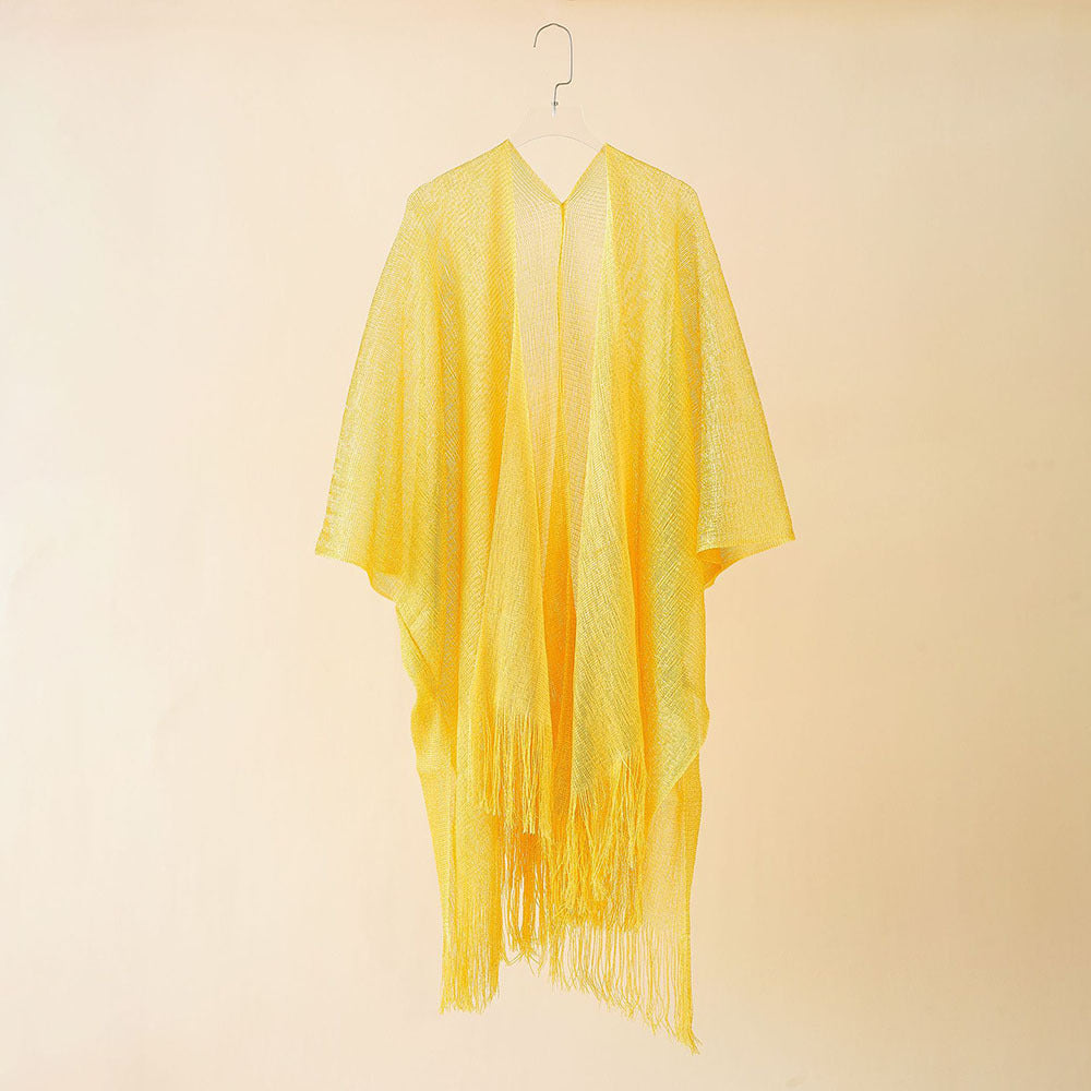 Beach Solid Color Sun Proof Tassel Knitting Beach Cover Up Sweater Shawl Cardigan