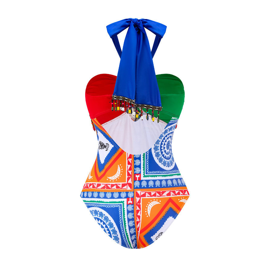 Sexy One Piece Swimsuit Women Conservative Cover Belly Lace up Swimsuit Spring Chiffon Beach Skirt Set