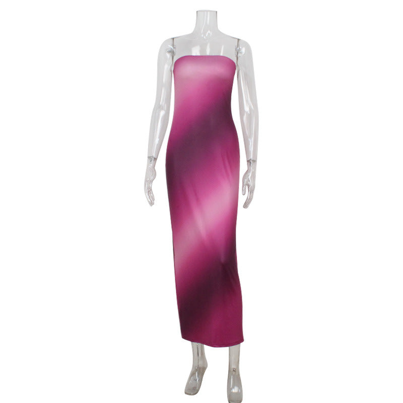 Tube Top Sexy Dress Gradient Printing Seaside Vacation Slim Fit Sheath Dress