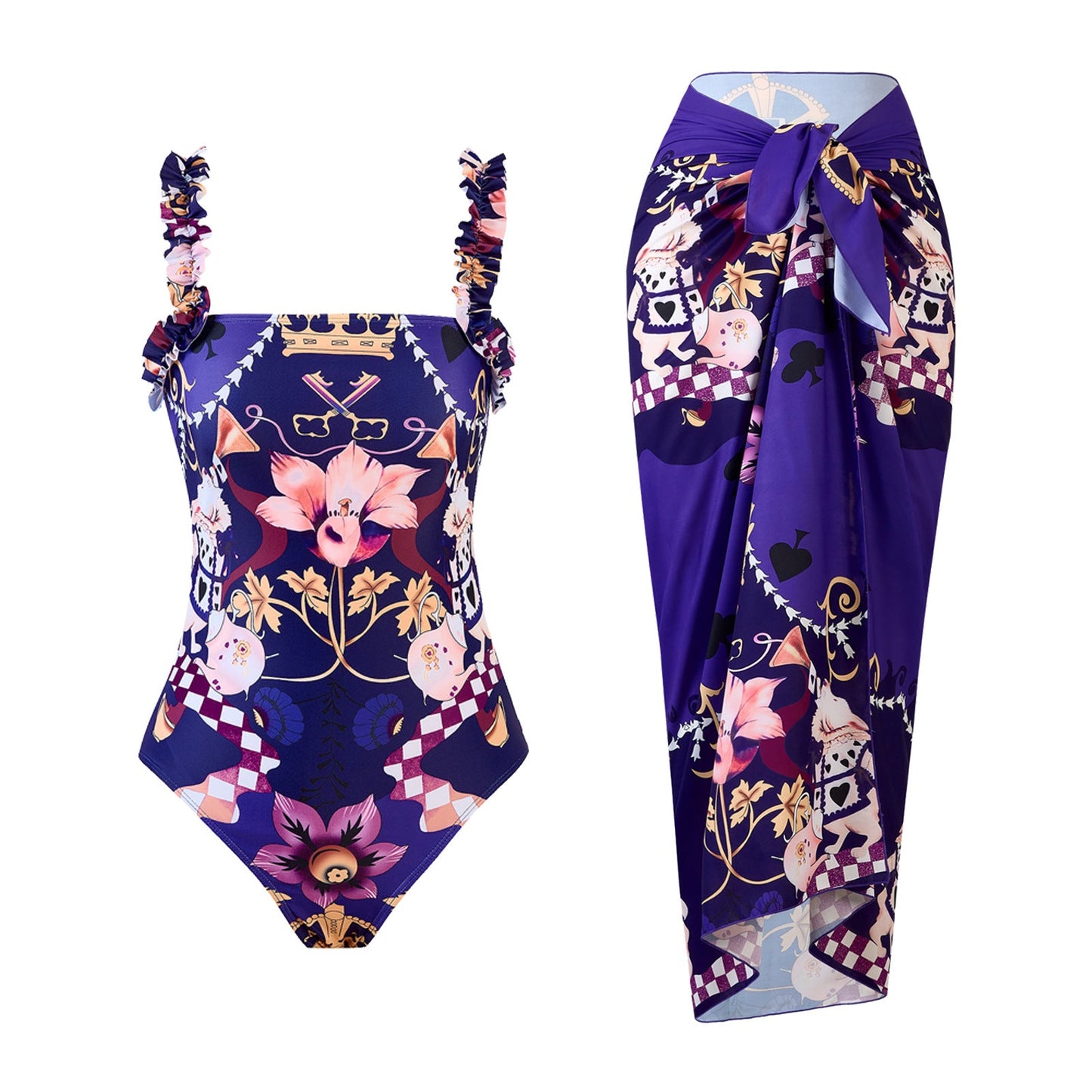 One Piece Printed Swimsuit Women Swimwear Chiffon Dress Swimsuit Outfit