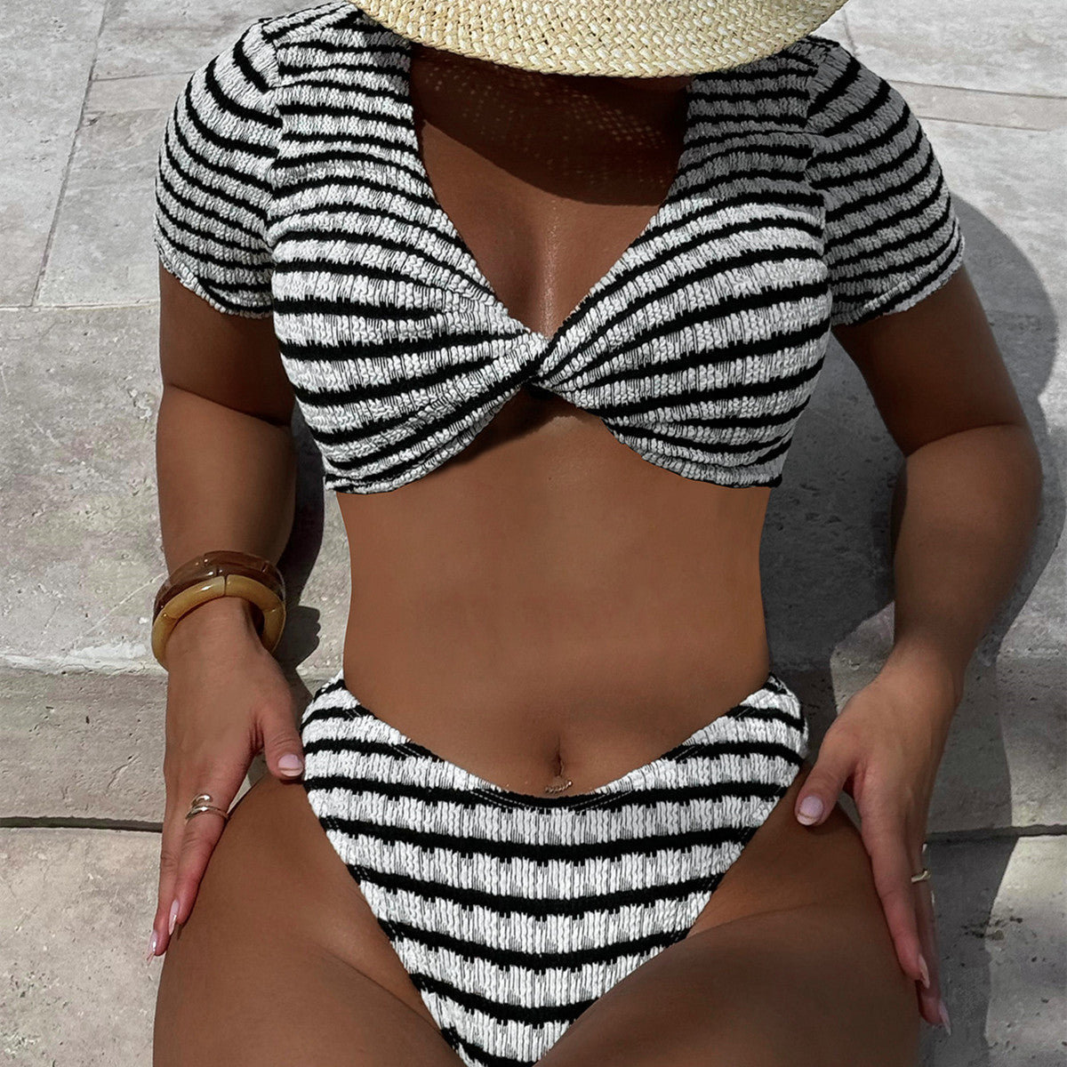 Swimsuit Women's Seperated Swimwear Black White Contrast Color Sexy Bikini