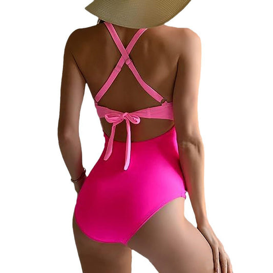 Color Matching One Piece Swimsuit Women Sexy Cross Bikini Beach Spring Swimsuit