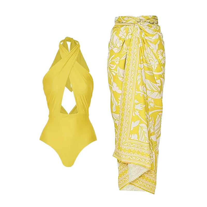 One Piece Two Piece Set Bikini Swimsuit Women Skinny Slimming Swimsuit Outfit Chiffon