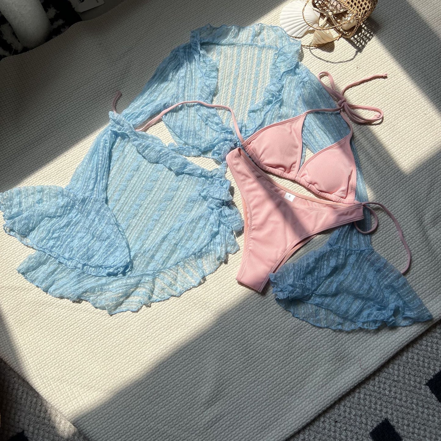 Sexy Lace Mesh Four Piece Swimsuit Bikini