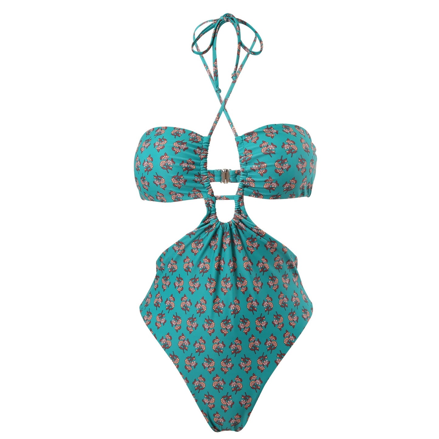 Sexy Double Sided One Piece Swimsuit Pleated Halter Bikini Suit Chiffon Dress