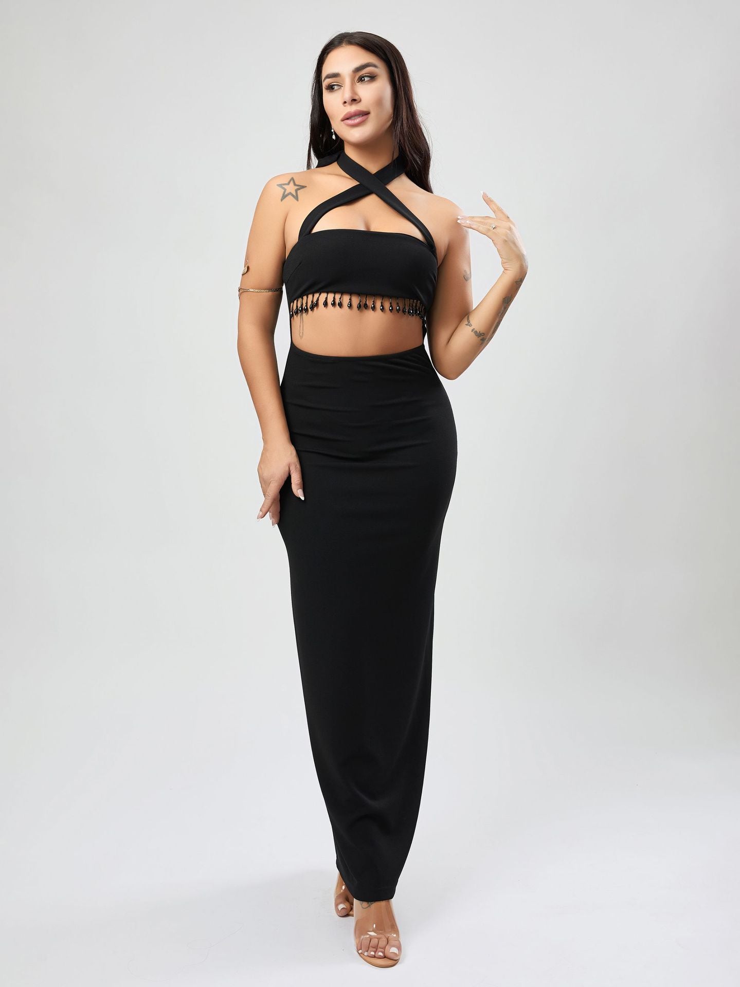 Black Textured Dress Women Wear A Line Dress Sexy Dress Women