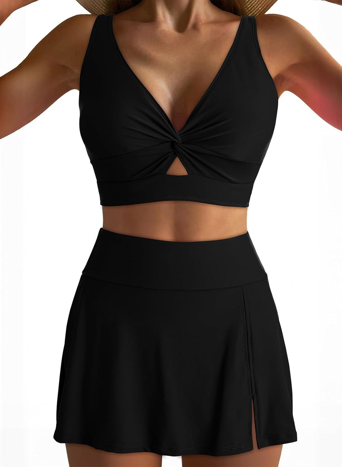 Solid Color Push up High Waist Culottes Sexy Split Bikini Swimsuit Swimwear Women