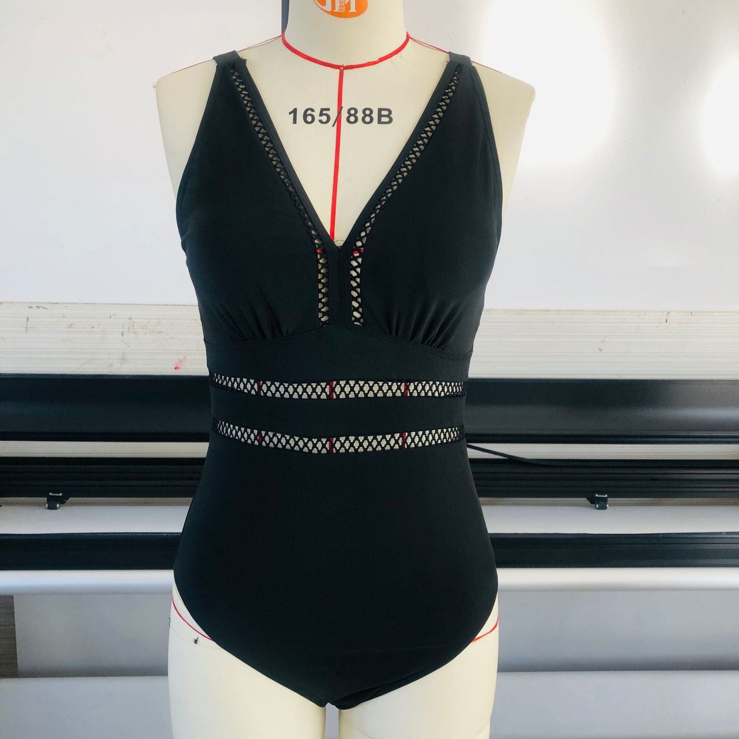 Ladies One Piece Swimsuit Mesh Fabric Stitching Printing Swimsuit Bikini