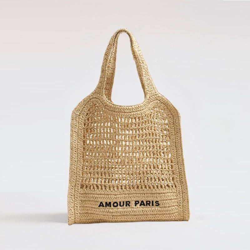 Summer Straw Woven Bag With Lace Up Pattern Suitable For Women Beach Vacation Beach Bag