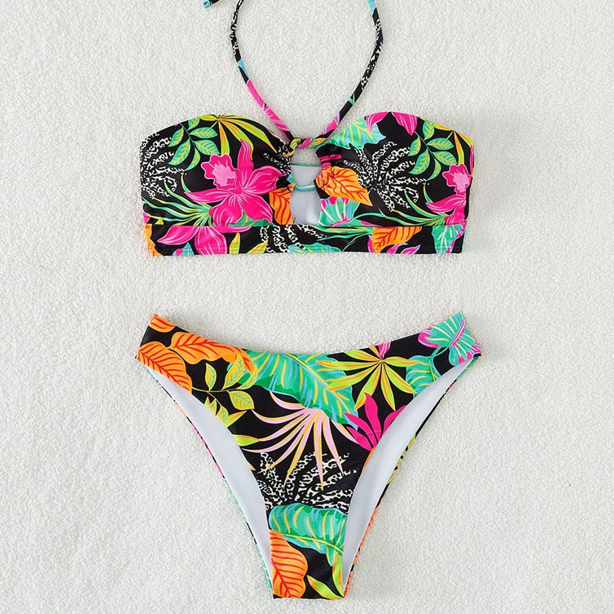 Printed Tube Top Sexy Split Swimsuit Triangle Beach Bikini Swimsuit