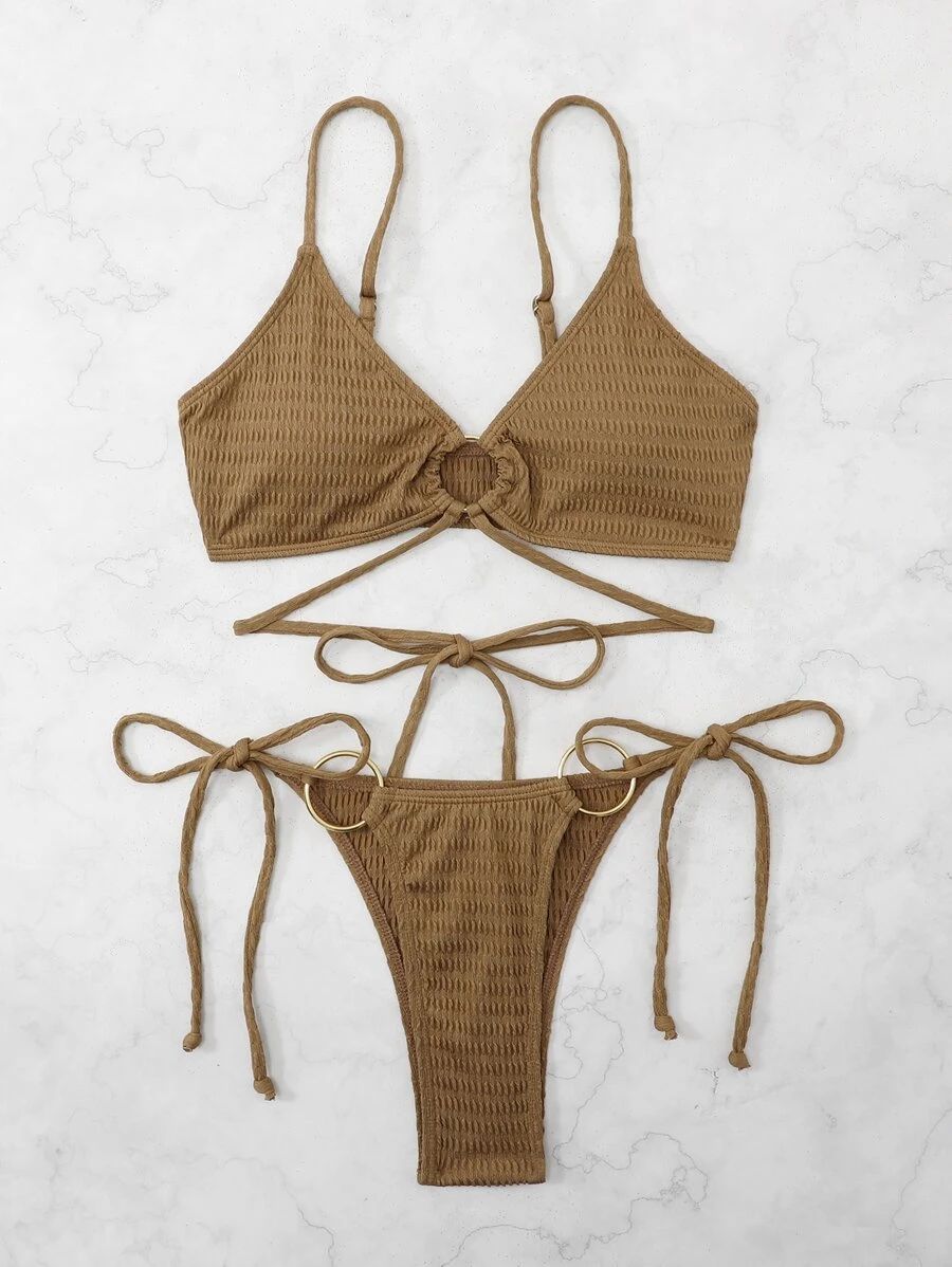 Swimsuit Women Summer Sexy Bikini Set Solid Color Tied Durable Swimwear