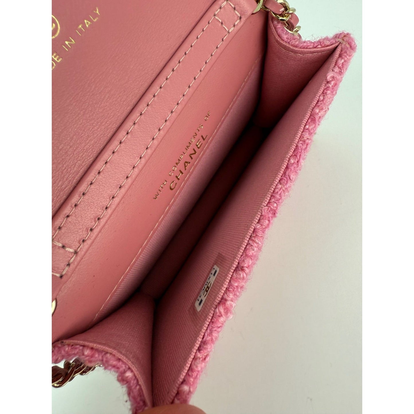 Chanel Tweed Quilted Mini Flap Pink Chain Waist Shoulder Bag