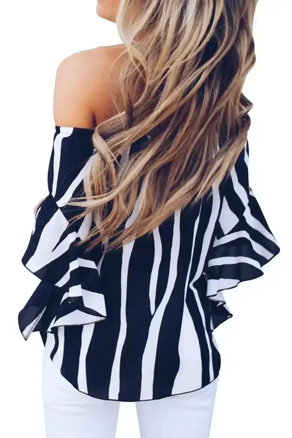 Off The Shoulder Vertical Black White Stripes Blouse