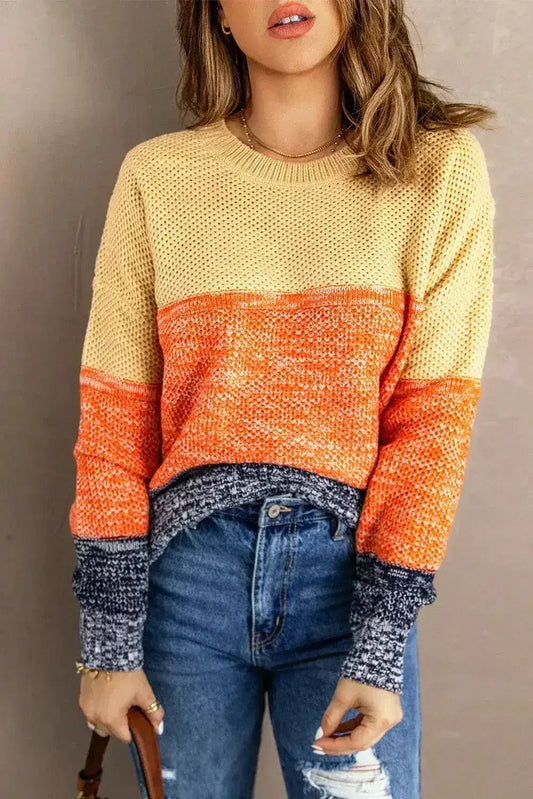 Orange & Blue Color Block Sweater | Women’s Winter Knit | Femstylo