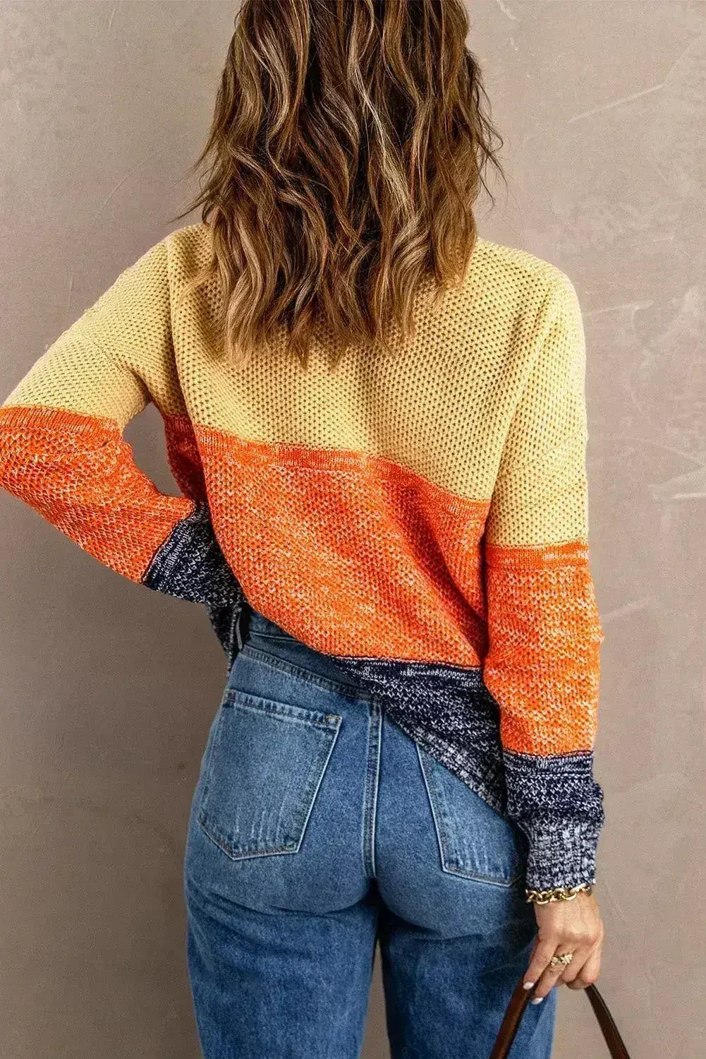 Orange & Blue Color Block Sweater | Women’s Winter Knit | Femstylo