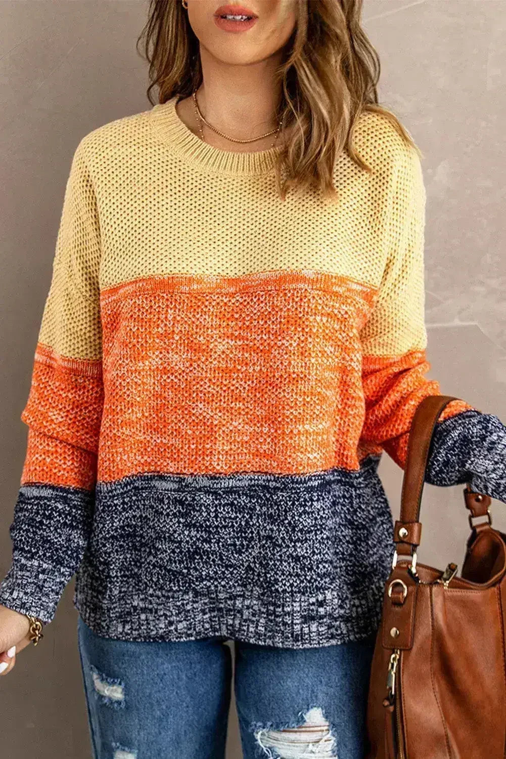 Orange & Blue Color Block Sweater | Women’s Winter Knit | Femstylo