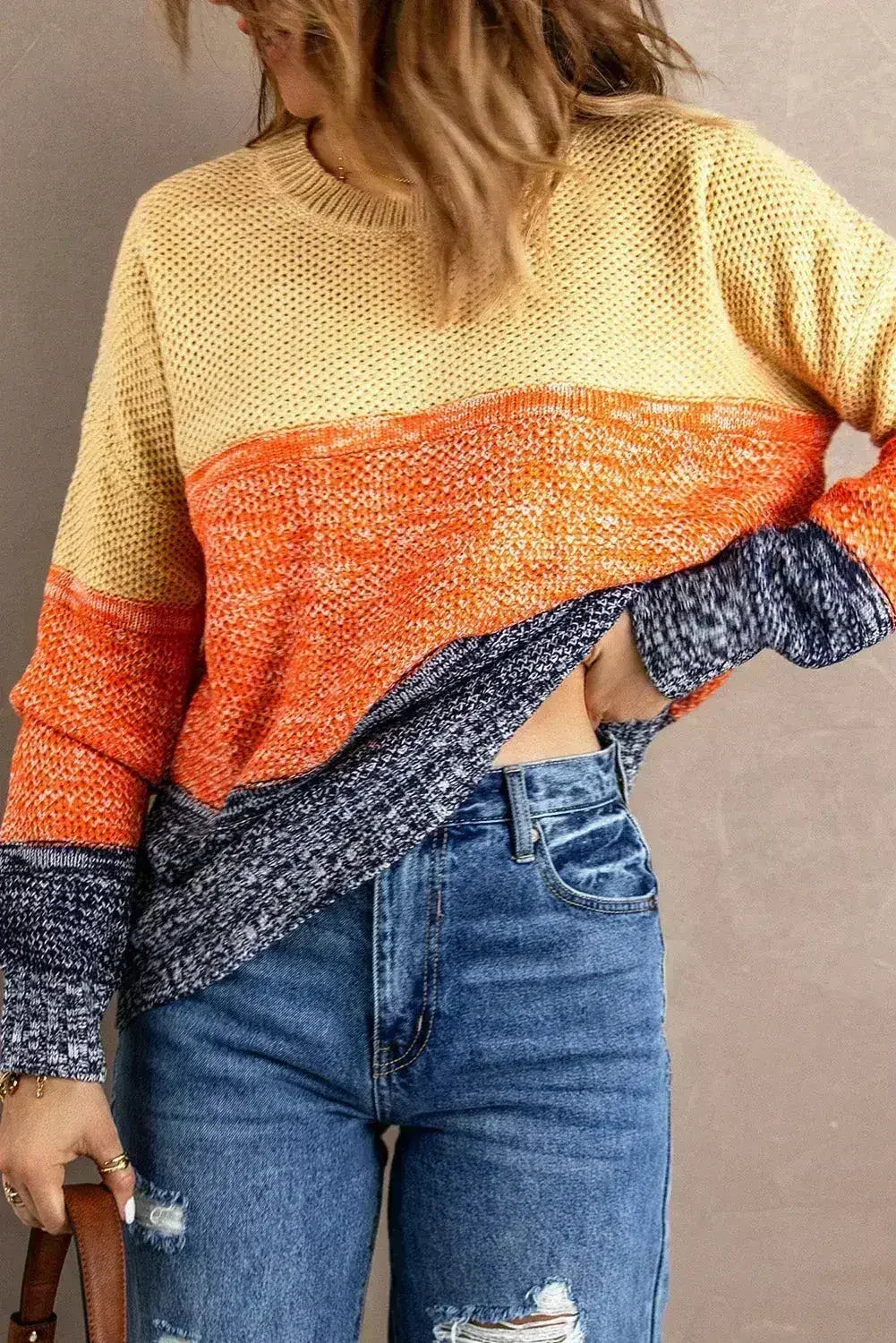 Orange & Blue Color Block Sweater | Women’s Winter Knit | Femstylo