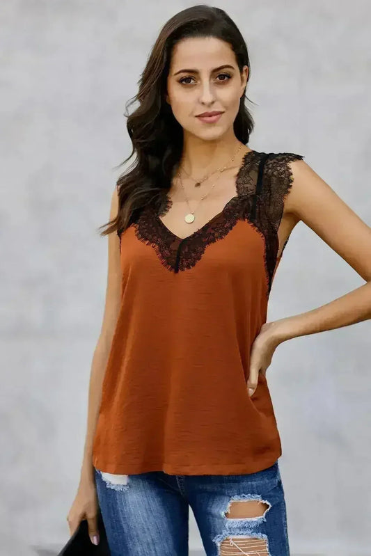 Orange Sleeveless One More Night Lace Cami Tank