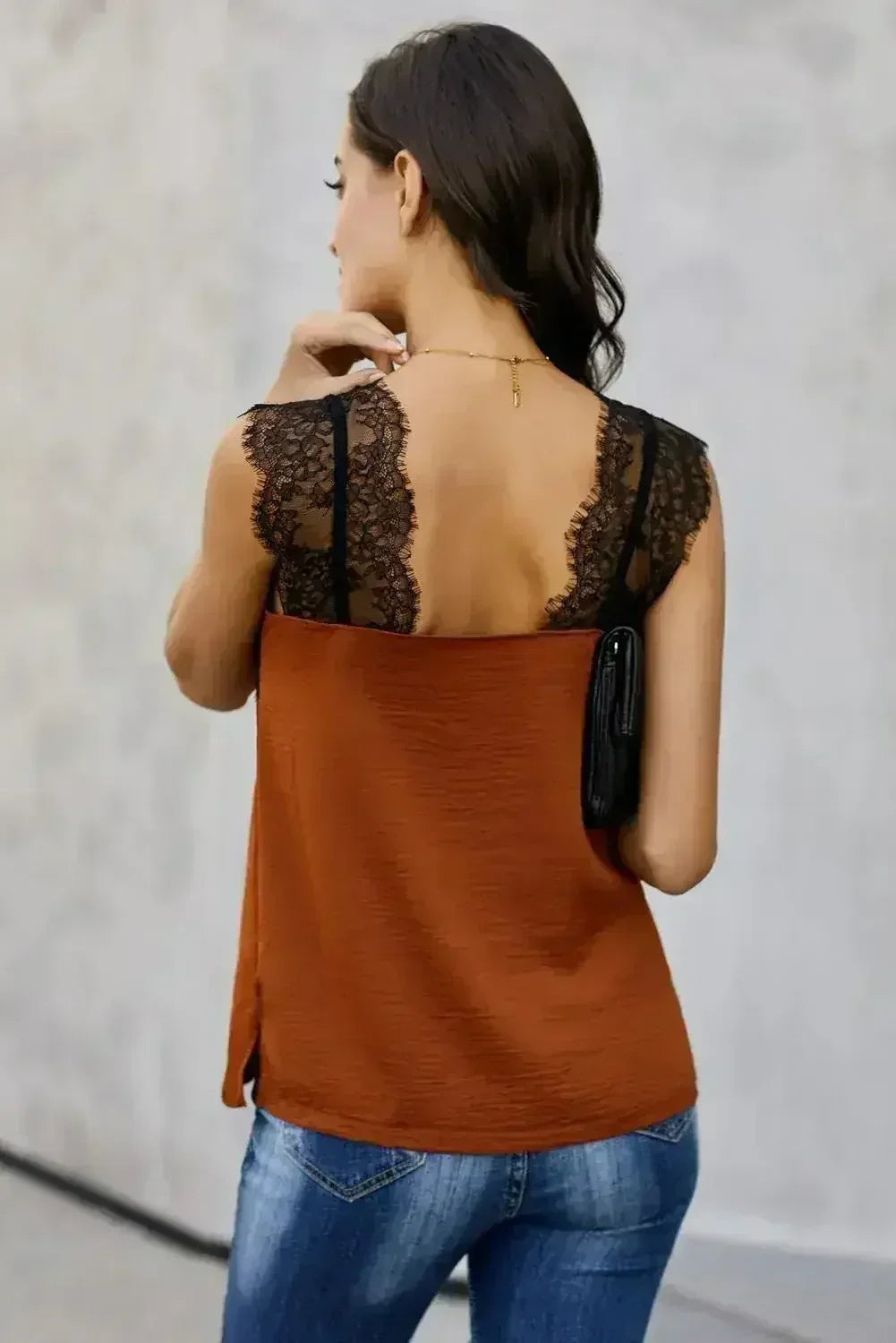Orange Sleeveless One More Night Lace Cami Tank