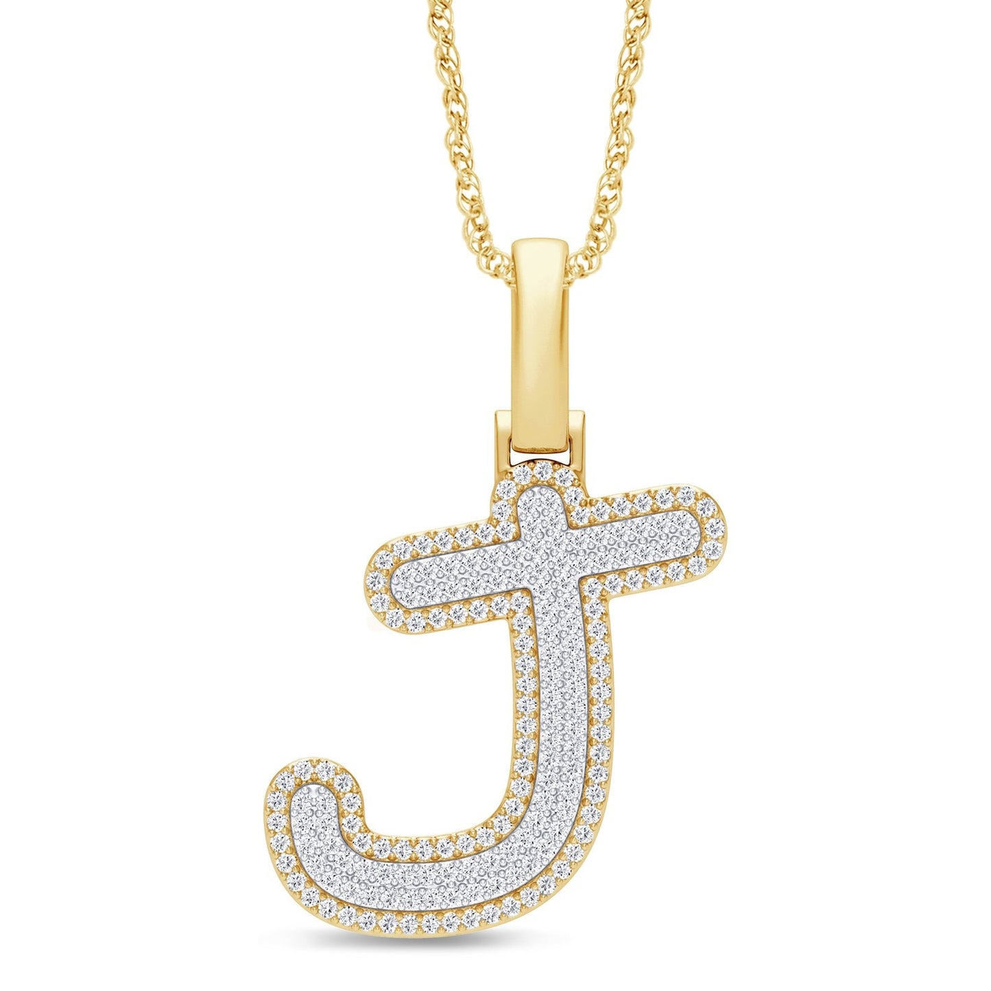 10K 0.29CT DIAMOND ALPHABET TREE FONT "INITIAL J" PENDANT