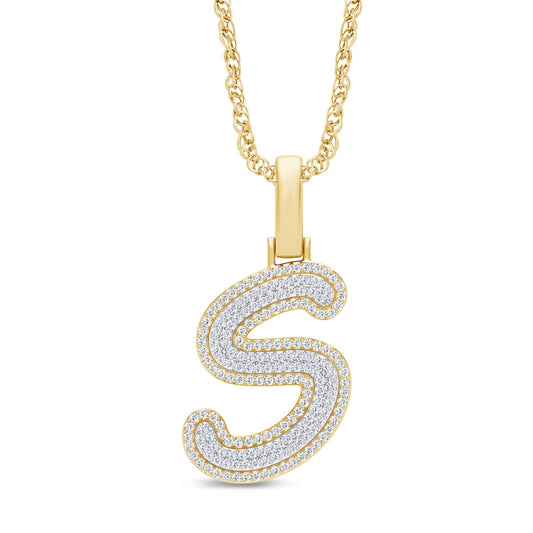 10K 0.32CT DIAMOND ALPHABET TREE FONT "INITIAL S" PENDANT