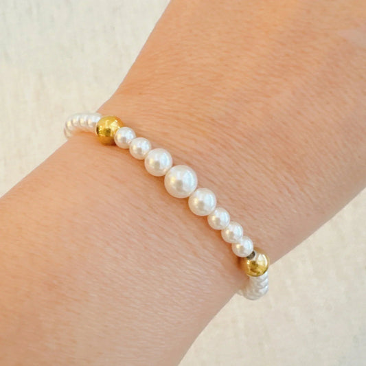Pearl & Gold Beaded Stretch Bracelet