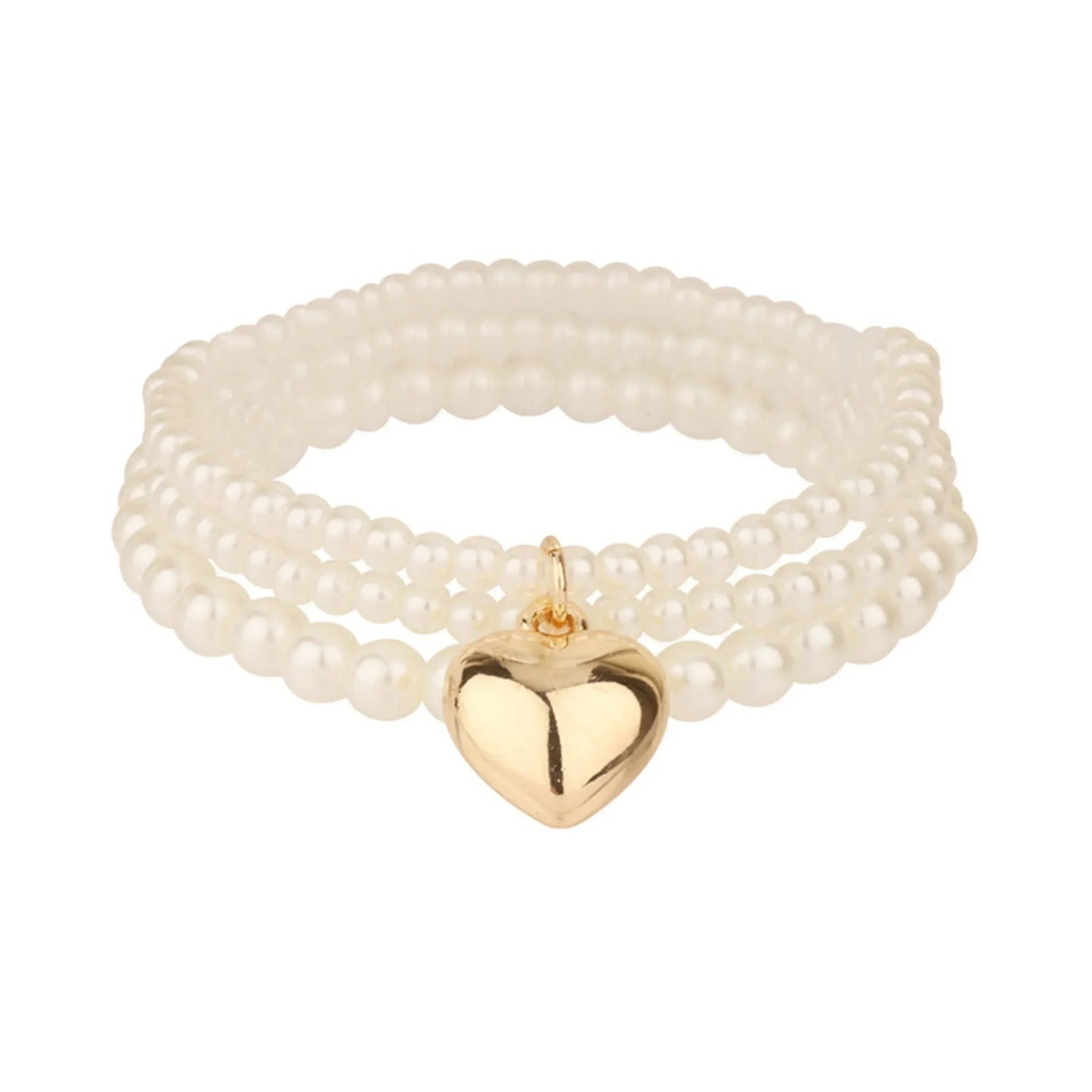 Pearl Beads Golden Heart Stretch Bracelet Set Of 3