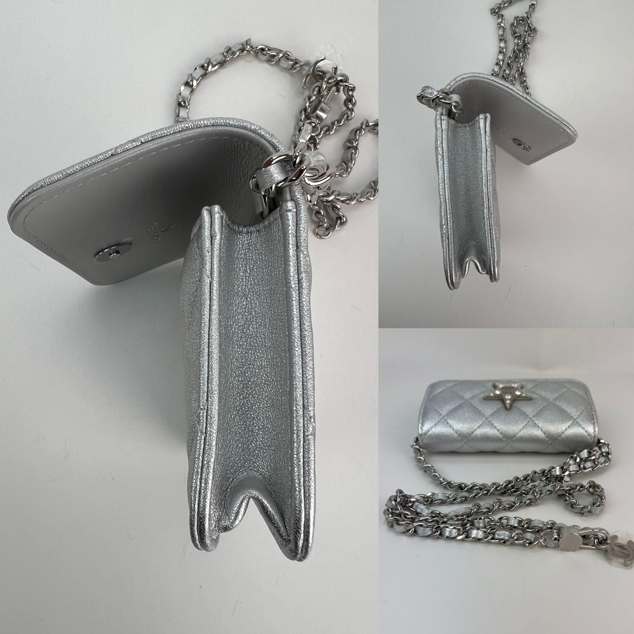 Sac à bandoulière Chanel en cuir de chèvre métallisé matelassé avec rabat étoile