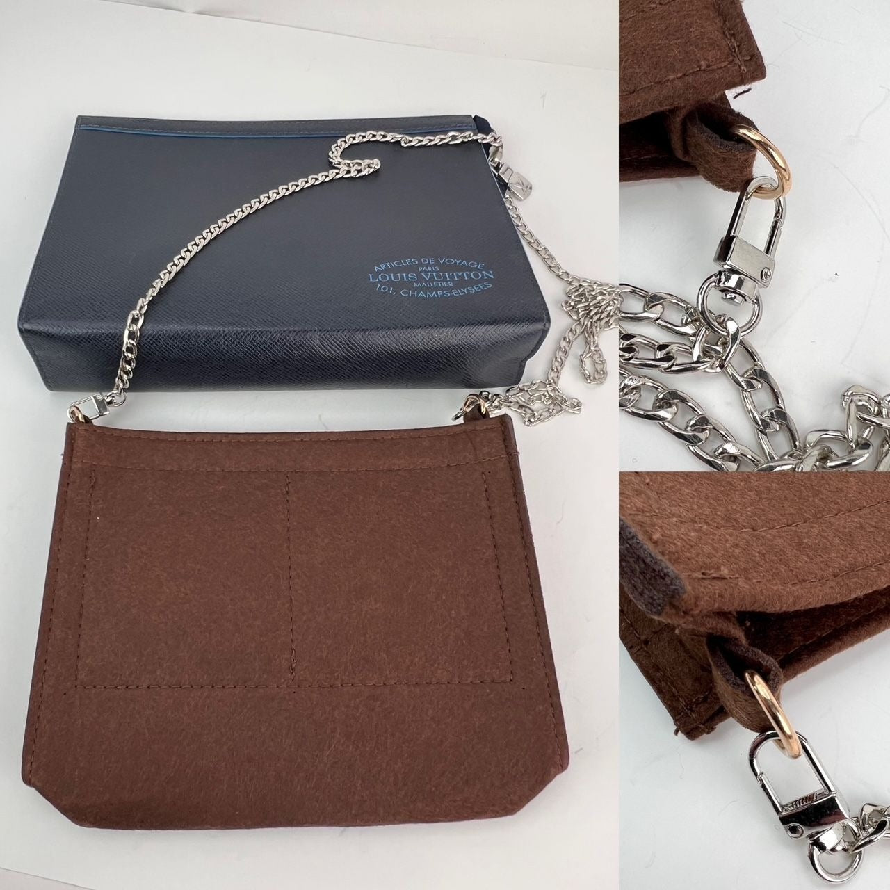 Louis Vuitton Pochette Voyage MM Taiga Dark Blue Leather Hand Bag Limited Edition