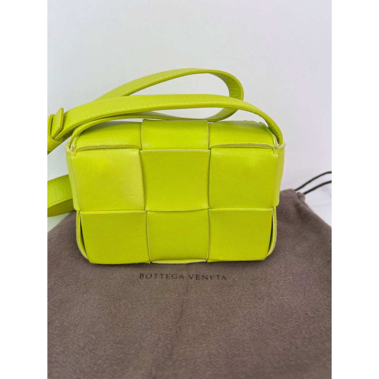 BOTTEGA VENETA Intrecciato Mini Cassette Lime Green Lambskin Crossbody Bag