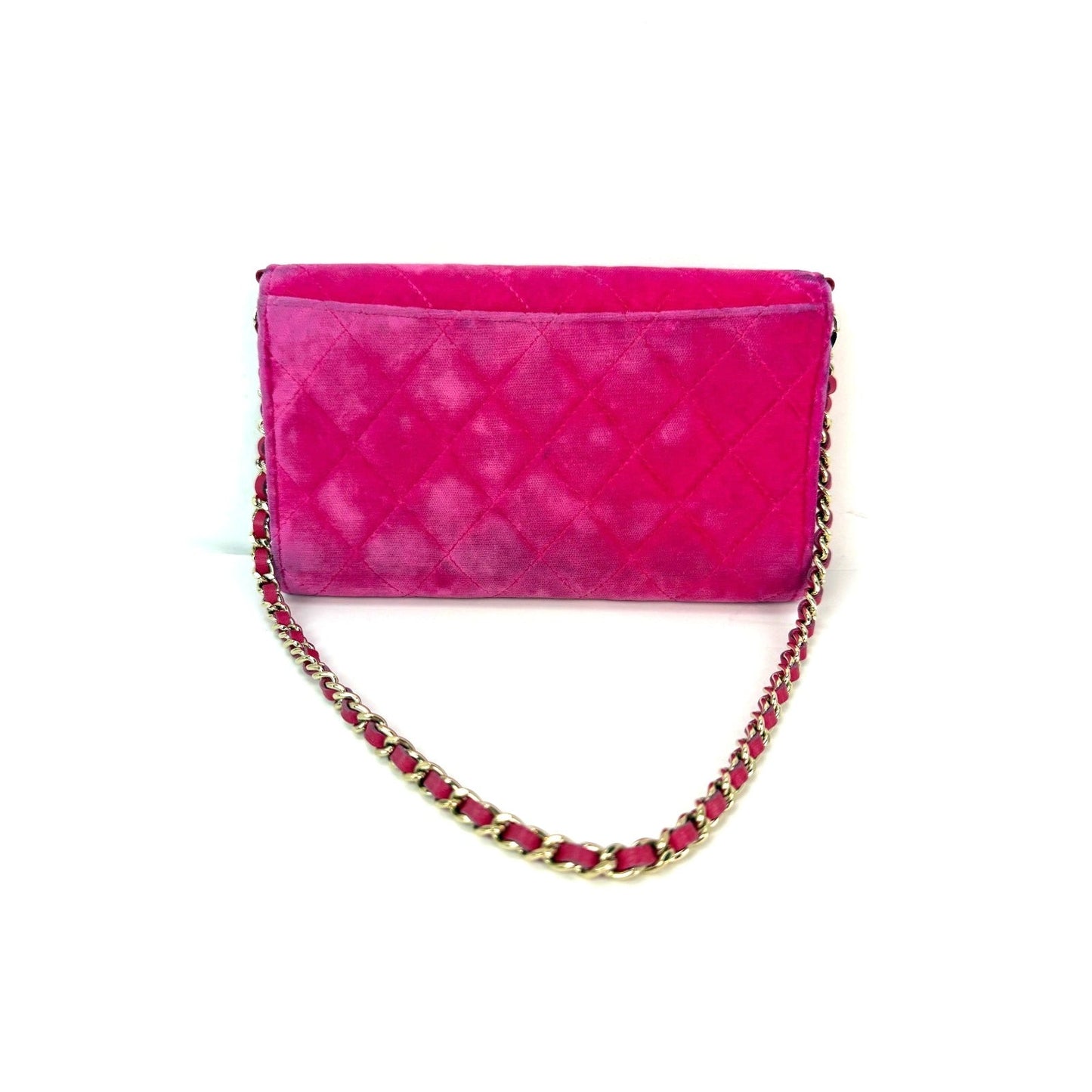 Chanel Velvet Quilted Timeless Fuchsia Wallet on a Chain Clutch Bag