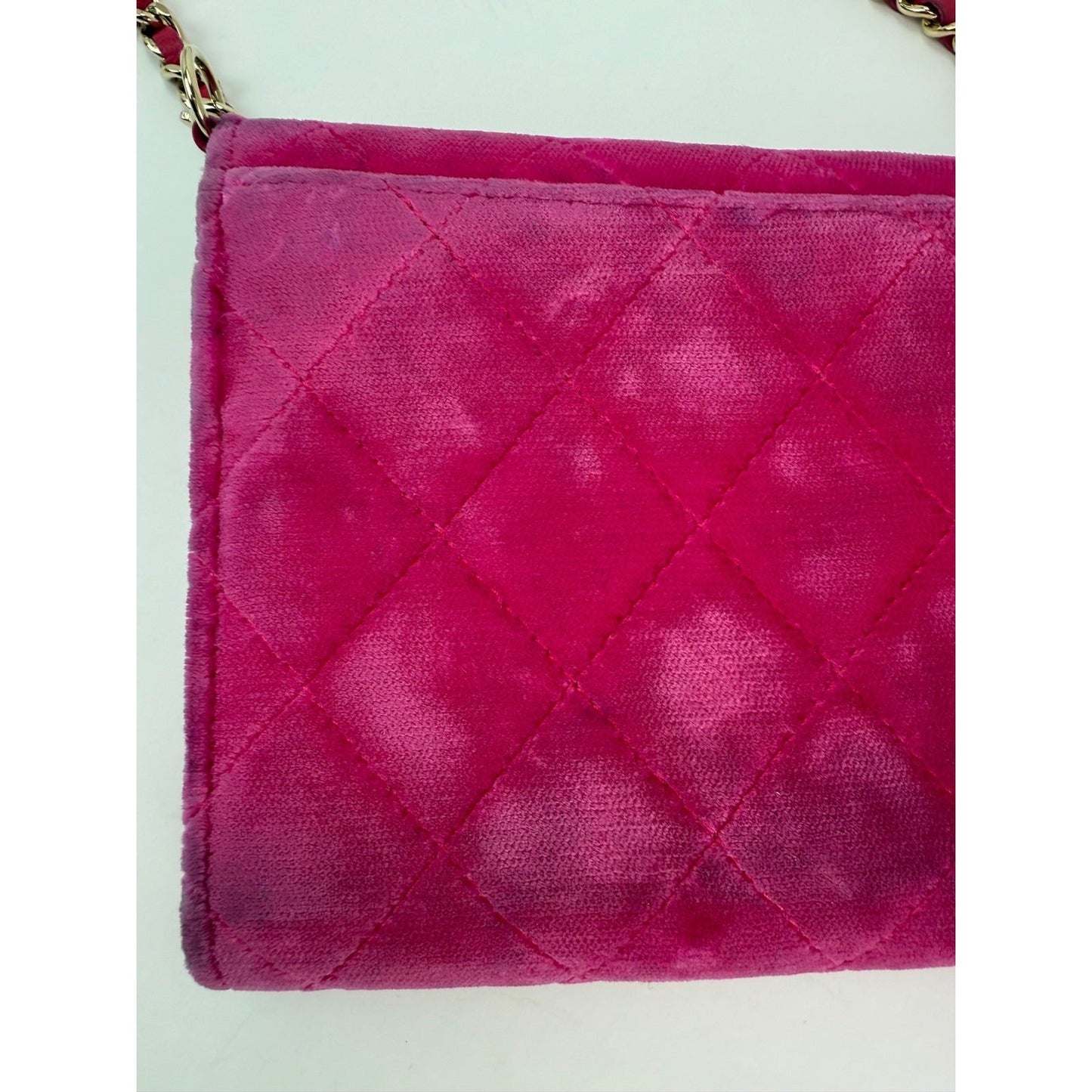 Chanel Velvet Quilted Timeless Fuchsia Wallet on a Chain Clutch Bag