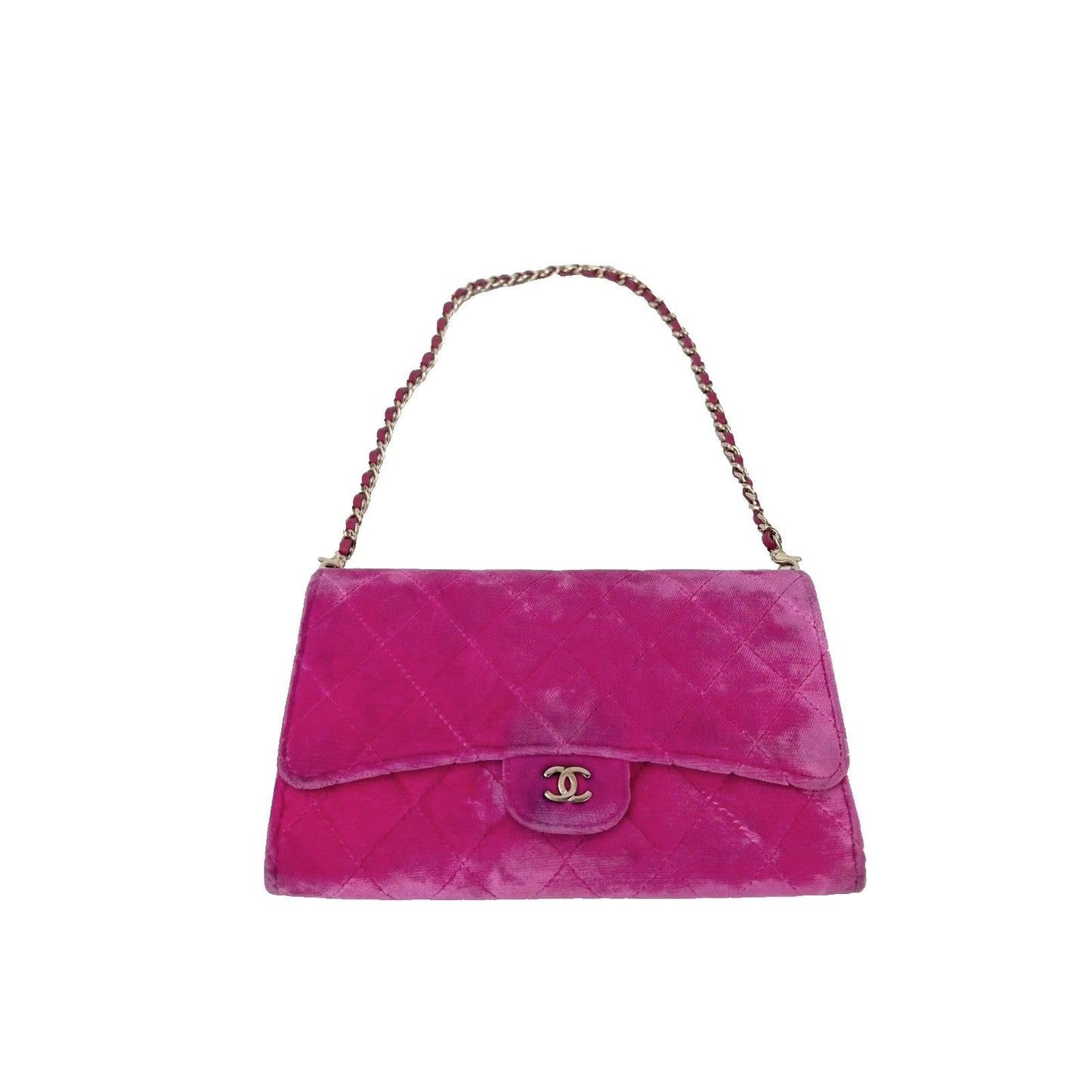 Chanel Velvet Quilted Timeless Fuchsia Wallet on a Chain Clutch Bag