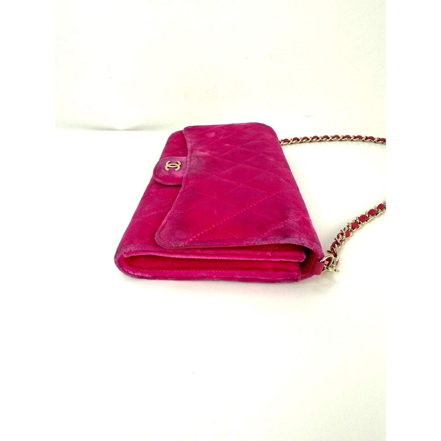Chanel Velvet Quilted Timeless Fuchsia Wallet on a Chain Clutch Bag