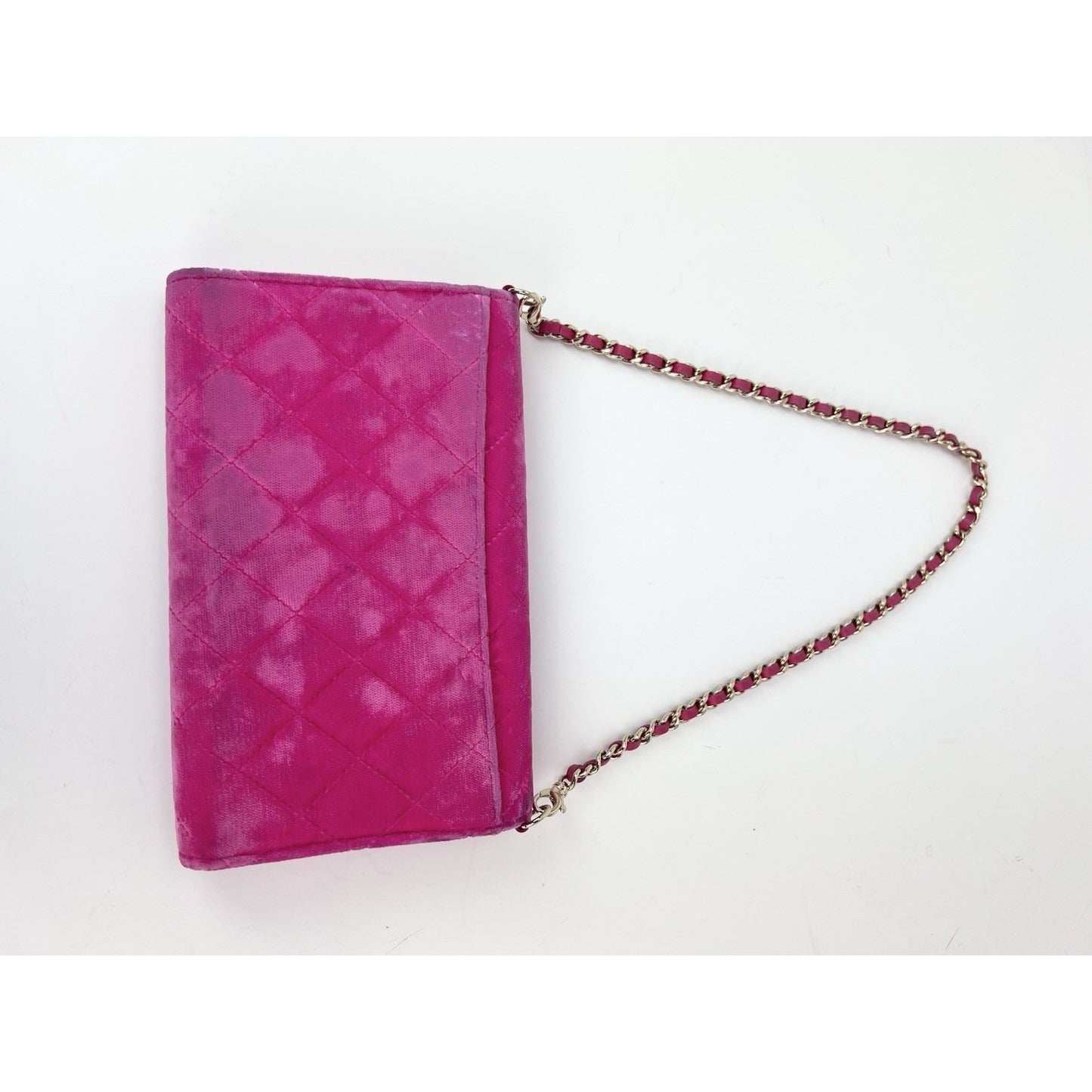 Chanel Velvet Quilted Timeless Fuchsia Wallet on a Chain Clutch Bag