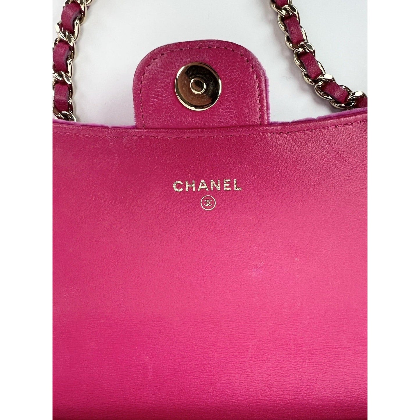 Chanel Velvet Quilted Timeless Fuchsia Wallet on a Chain Clutch Bag
