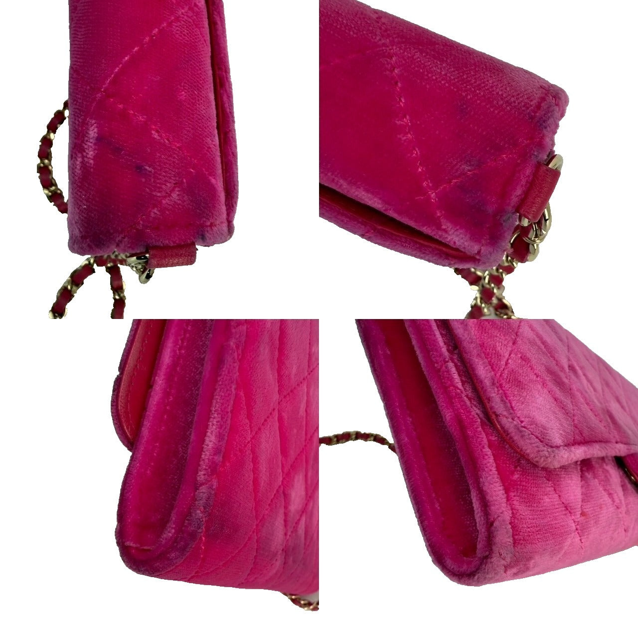 Chanel Velvet Quilted Timeless Fuchsia Wallet on a Chain Clutch Bag