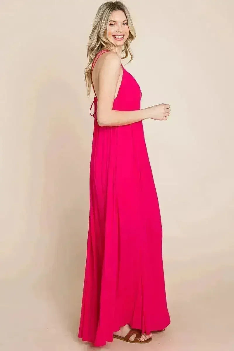 Beach Maxi Bridesmaid Dress with Criss Cross Back