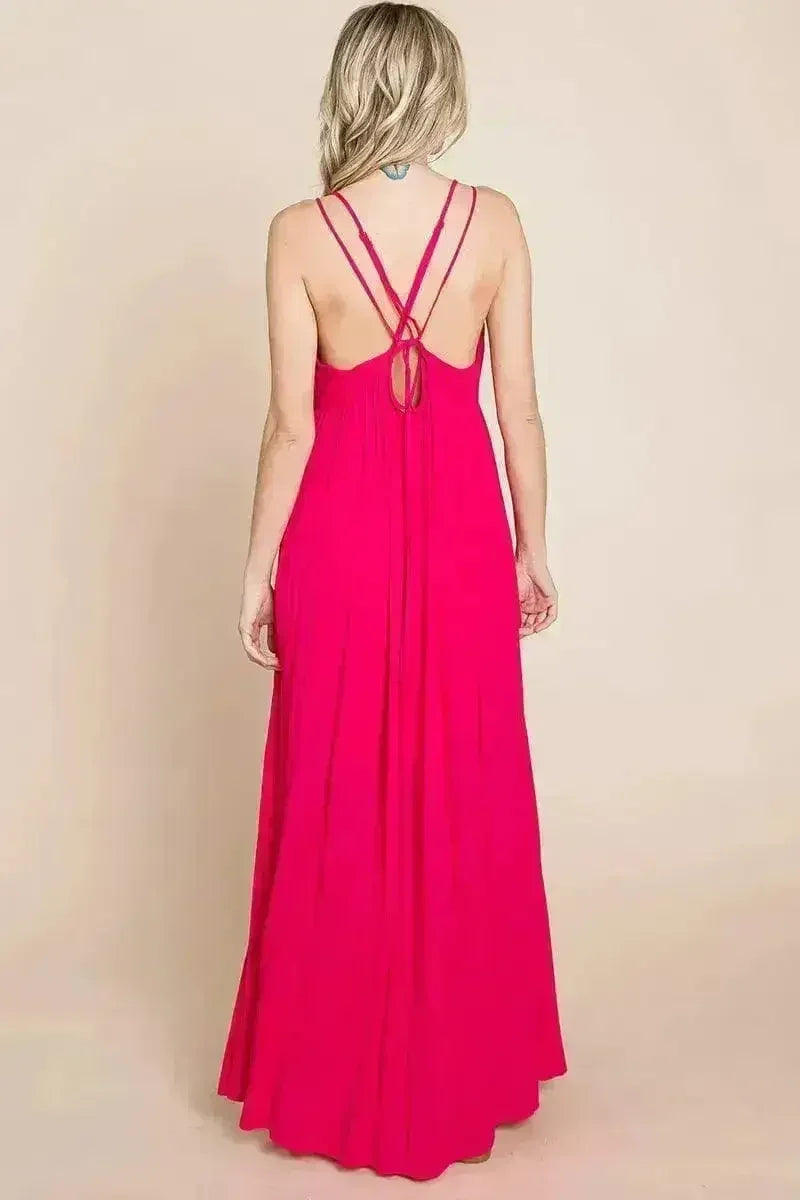 Beach Maxi Bridesmaid Dress with Criss Cross Back
