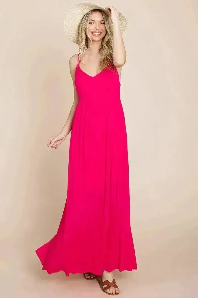 Beach Maxi Bridesmaid Dress with Criss Cross Back