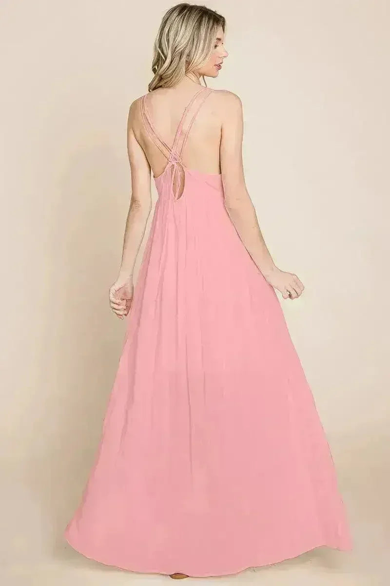Beach Maxi Bridesmaid Dress with Criss Cross Back