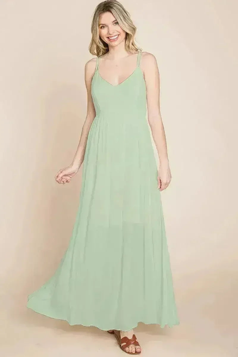 Beach Maxi Bridesmaid Dress with Criss Cross Back