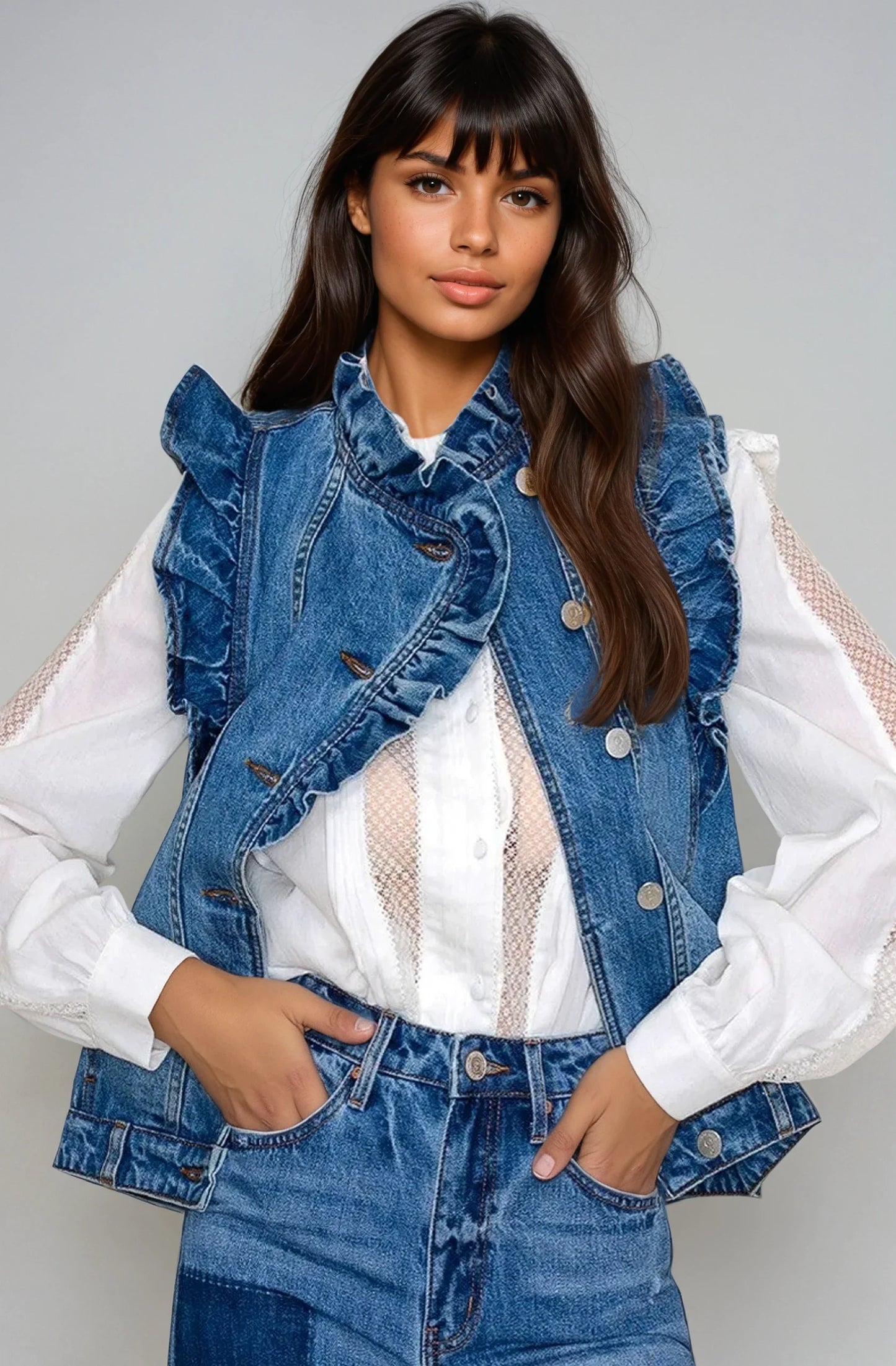 RUFFLE DENIM VEST
