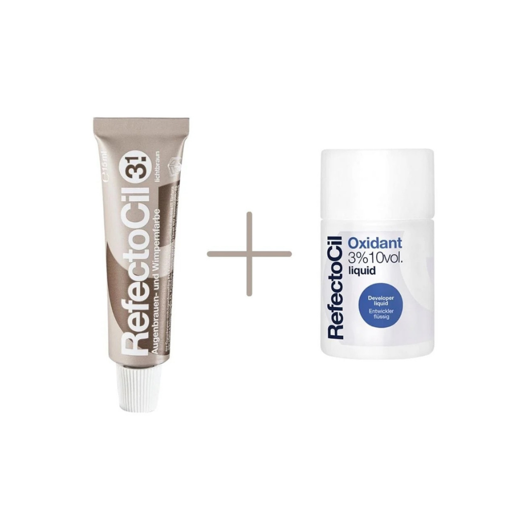 RefectoCil Eyebrow and Eyelash Dye No:3.1 Light Brown 15 ml +RefectoCil 3% 10 vol. Liquid Oxidant 100 ml