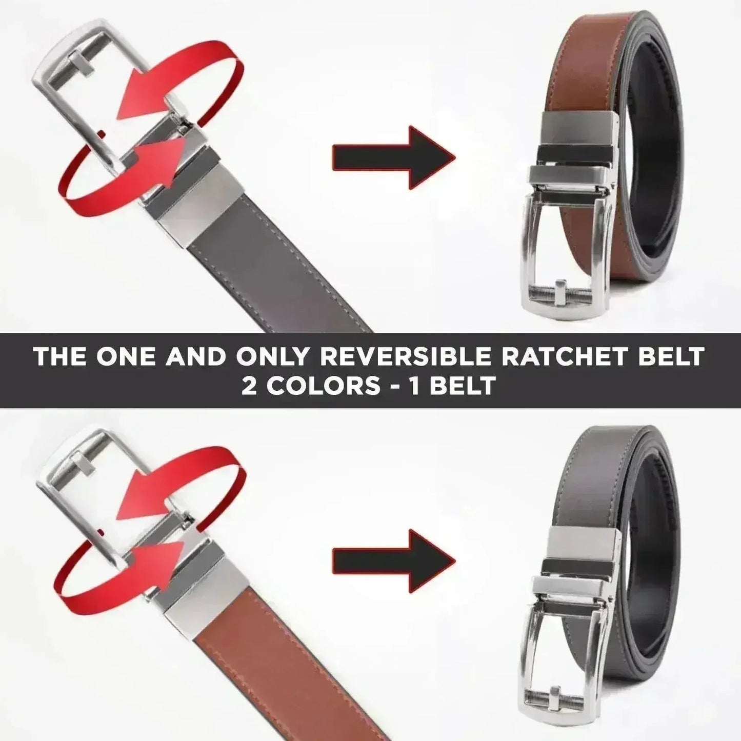 Patented Reversible Ratchet Belt 2 Colors (1 Belt)