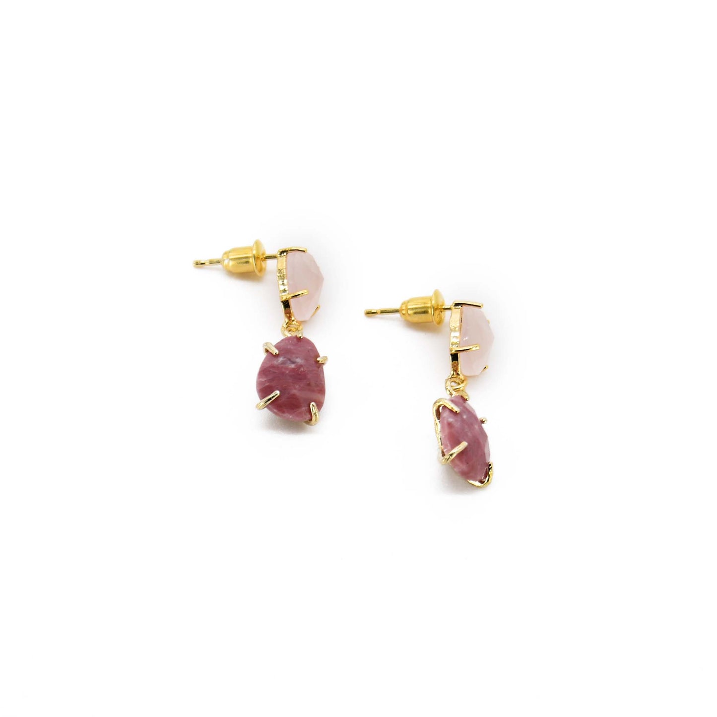 Red wood line gemstone Earring