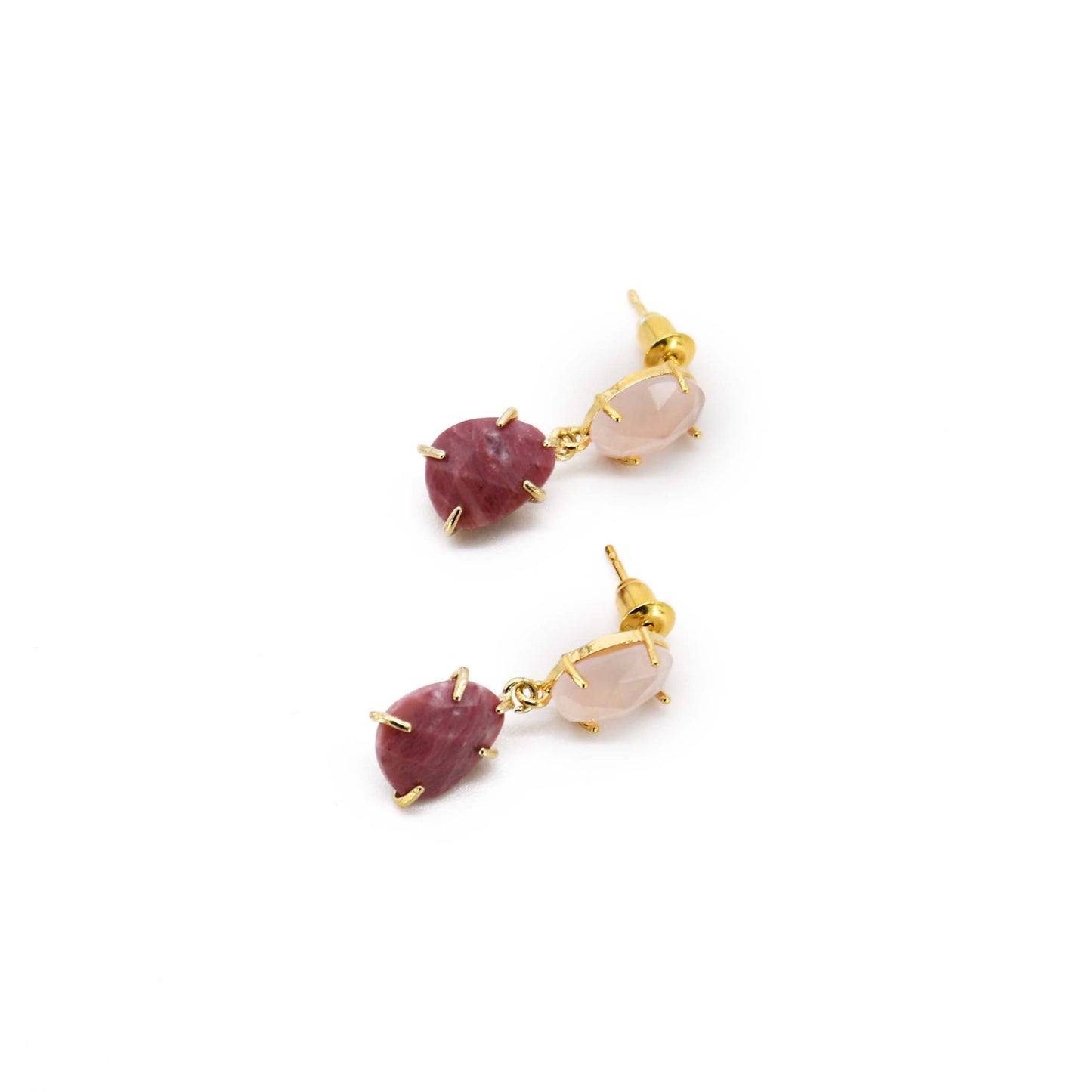 Red wood line gemstone Earring