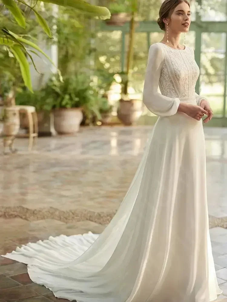 Boho Beach Wedding Dress - Long Sleeve Lace Gown Customizable | Femstylo