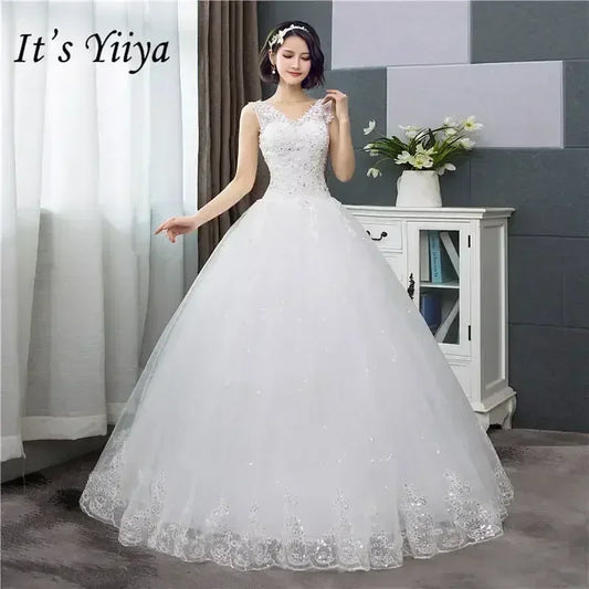 Plus Size Wedding Dress - V-Neck Sequined Ball Gown Customizable | Femstylo